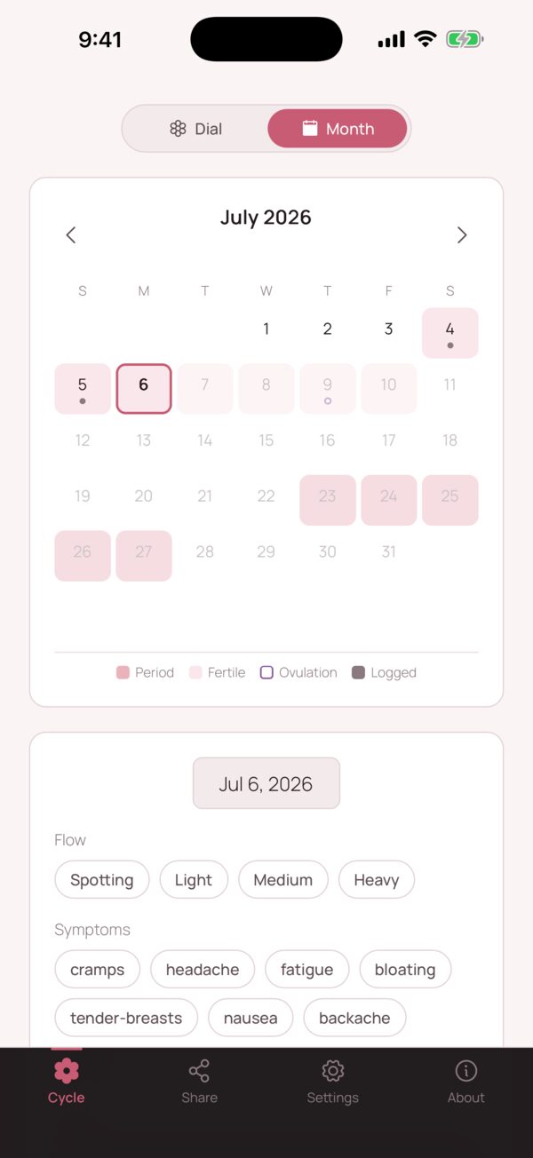 PearPetal month calendar