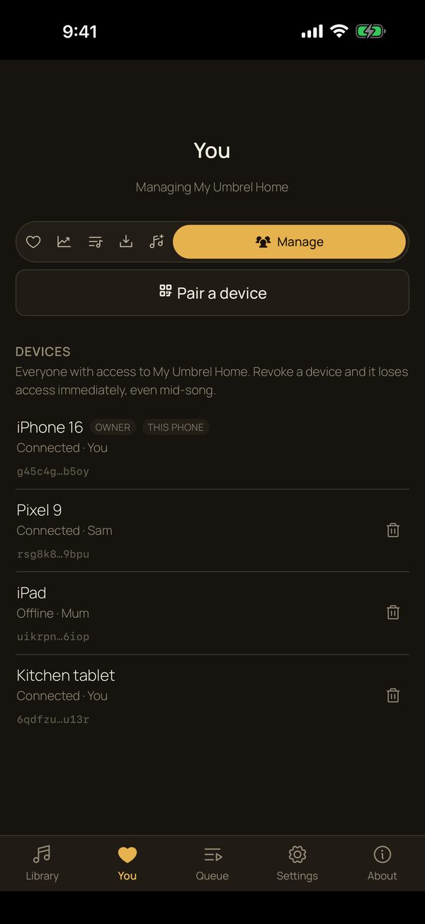 PearTune devices with access to a home library